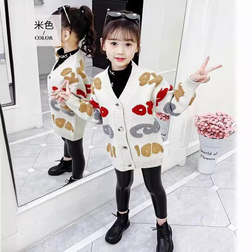 Picture of Children's Sweater Women's 2023 Spring and Autumn New Hot Style Girls Loose Big Kids Mid-length Big Kids Thickened Cardigan Jacket