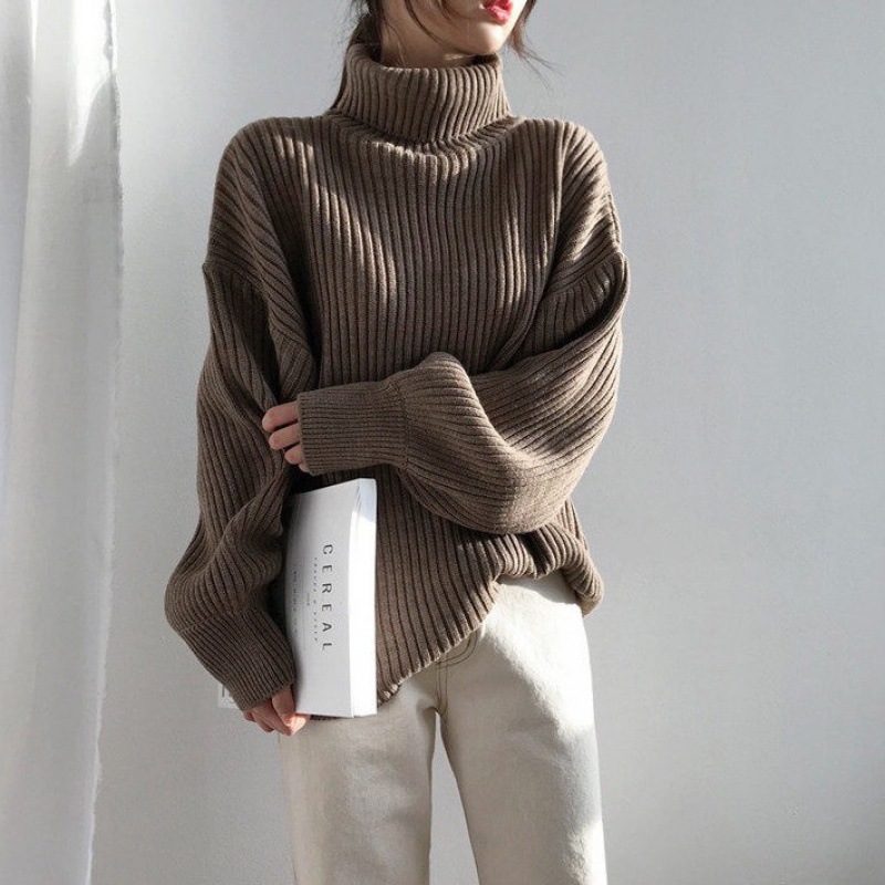 Turtleneck Sweater Outwear Autumn and Winter Korean Style Fashionable Loose and Versatile Outer Wear Chic Popular Lazy Style Long-Sleeved Top