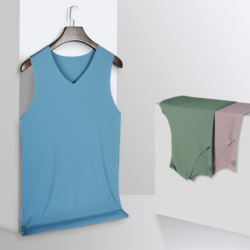 Picture of Ice Silk Traceless Vest Men's Summer Thin Inner Wear Solid Color Sports Waistcoat Base Quick-drying Fitness Hurdle Sweatshirt
