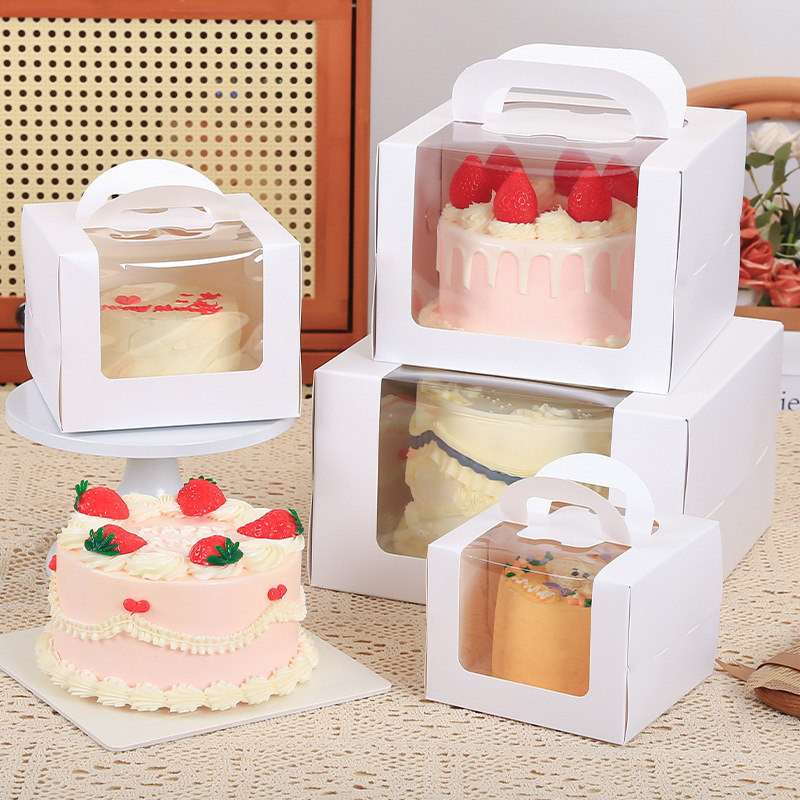 Portable Birthday Cake Box 3 Inches 4 Inches 6inch 8inch Transparent Window European Pastry Packaging Box Baking Packaging Box