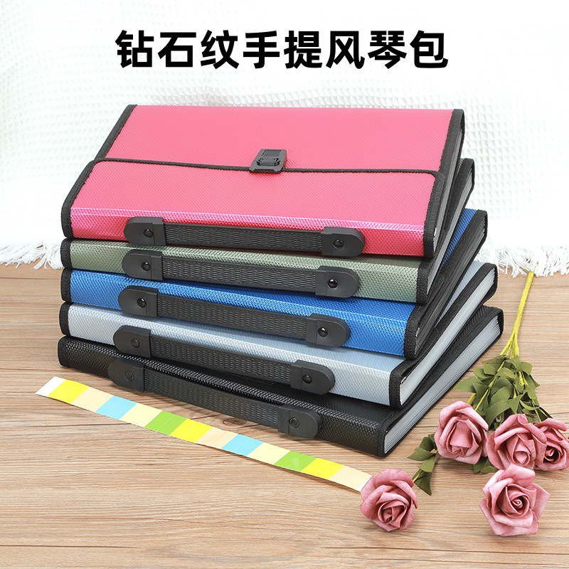A4 Diamond Pattern Satchel Buckle Accordion Bag 13 Gridss Large Capacity Information File Bag Student Test Paper Storage Bag Wholesale