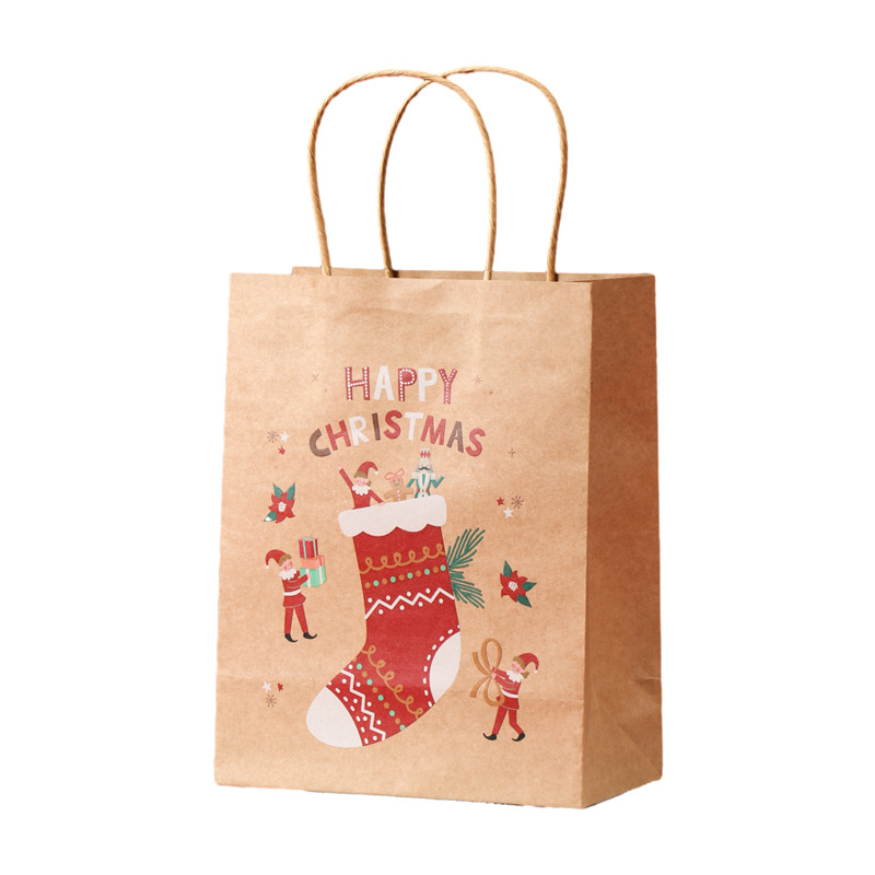 Picture of Spot New Christmas Kraft Paper Bag Christmas Eve Handbag Candy Gift Bag Apple Packaging Gift Paper Bag