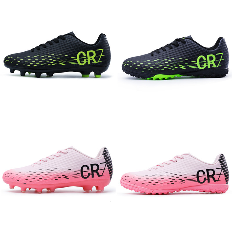 Cross-Border Cr7 Low-Top Football Shoes Tf Broken Spikes Artificial Turf Ag Spike Leather Football Shoes for Boys and Girls Student Training Shoes