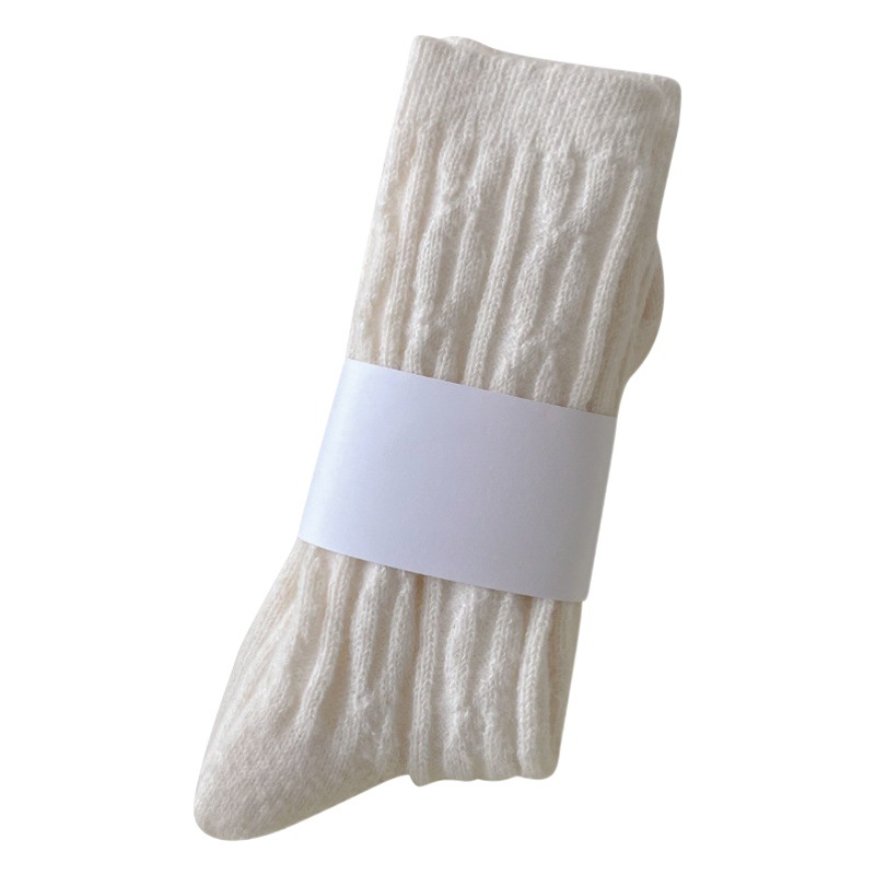 suxinaimin Socks Women's Autumn and Winter Warm Mid-length Socks Japanese Style Hemp Pattern Plush Long Tube Thickened Stacked Socks