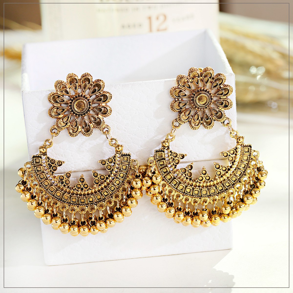 Bohemian ethnic style water drop hollow earrings women's personality exaggerated bell earrings Indian travel earrings accessories