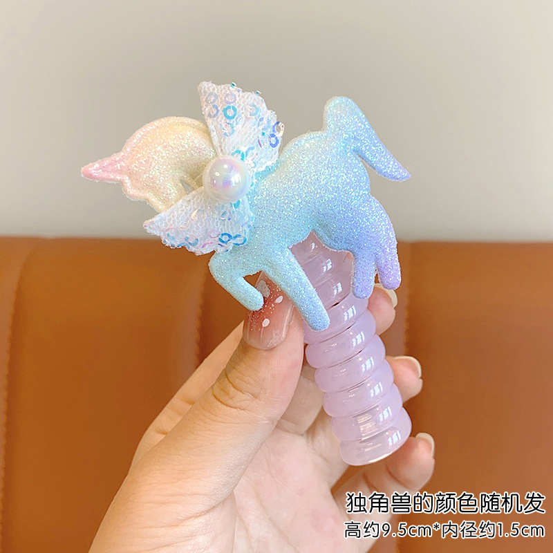 Picture of Children's coil telephone line hair band female high ponytail does not hurt hair hair rope high elastic durable rubber band Braid artifact