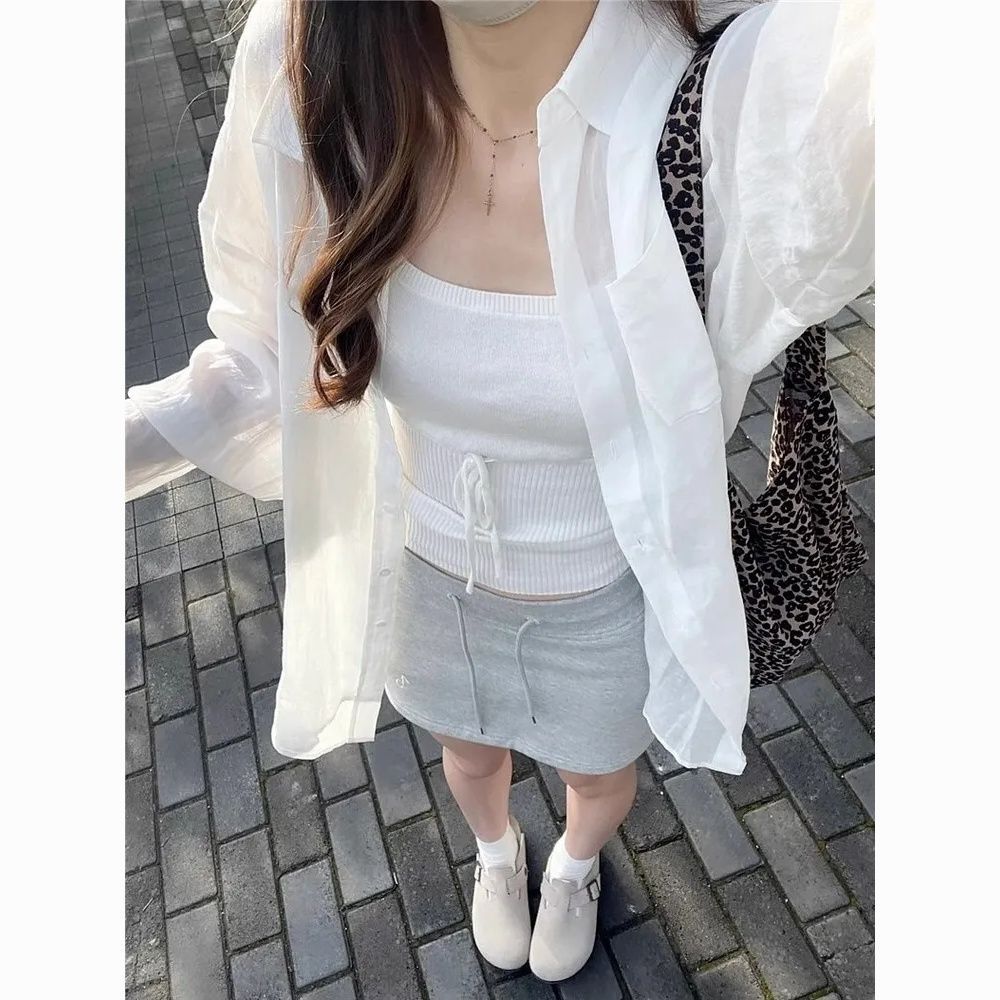 White sunscreen shirt women's jacket spring and summer new shirt niche loose and thin temperament thin top wholesale