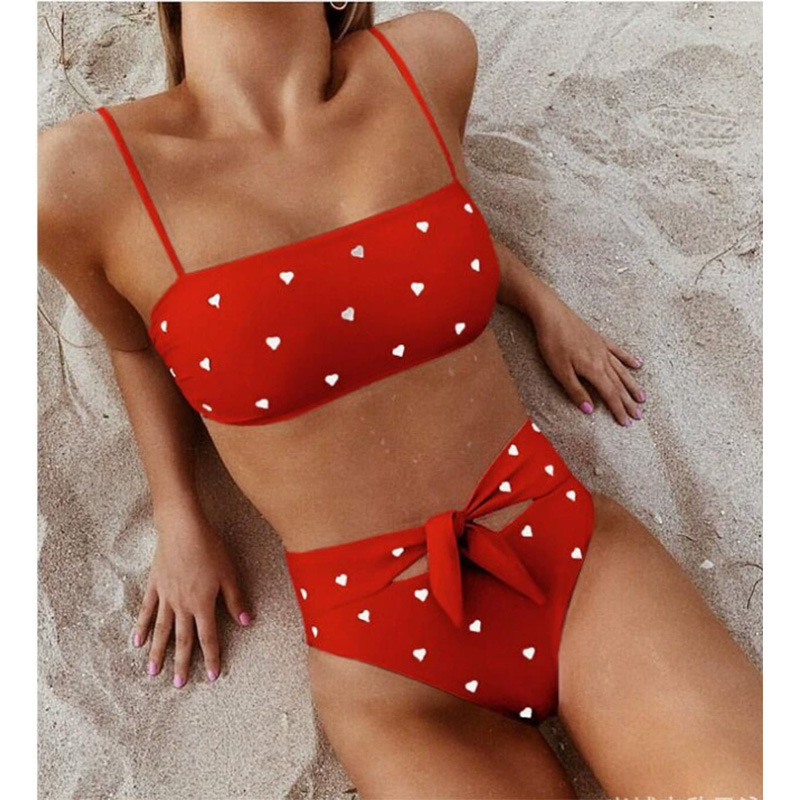 New Style Split Swimsuit Women's European and American Sexy Bikini Thin Shoulder Strap High Waist Love Printed Pure Desire Bikini Women