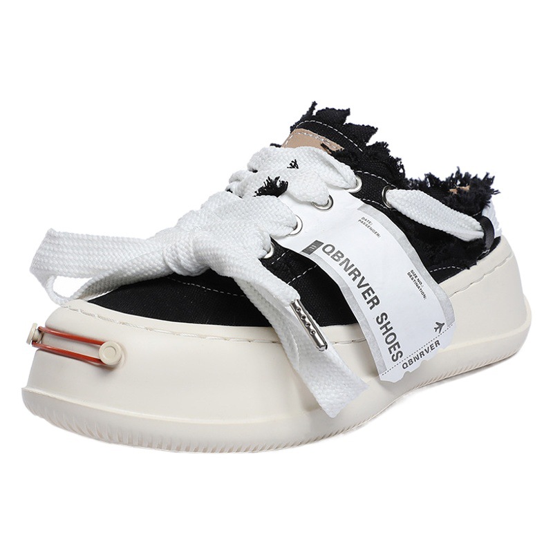 New open smile sneaker thick sole slip-on canvas daddy shoes couple's men's and women's size 41-44 half slippers