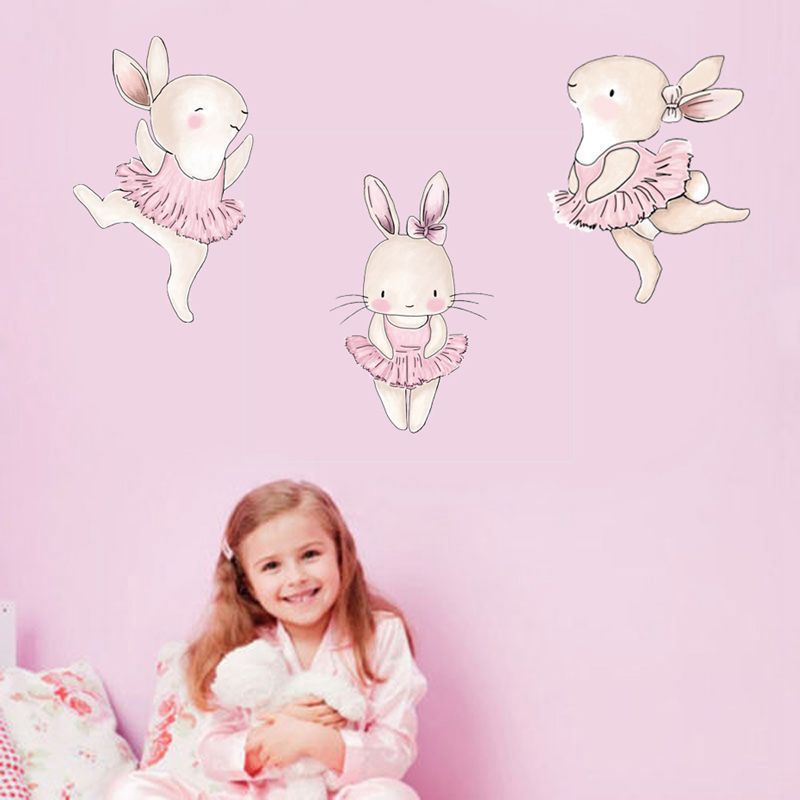 New cross-border export ballet rabbit paper wall stickers personalized Nordic ins children's room cute stickers