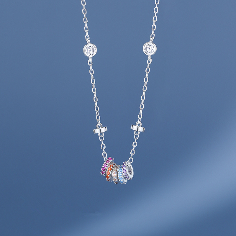 Fashion rainbow transfer bead necklace women 2022 new light luxury niche design high sense clavicle chain wholesale