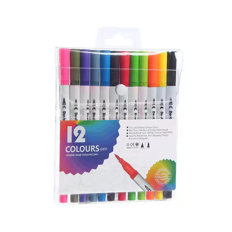 Picture of Children's brush water-based soft head double watercolor pen color washable soft head pen set