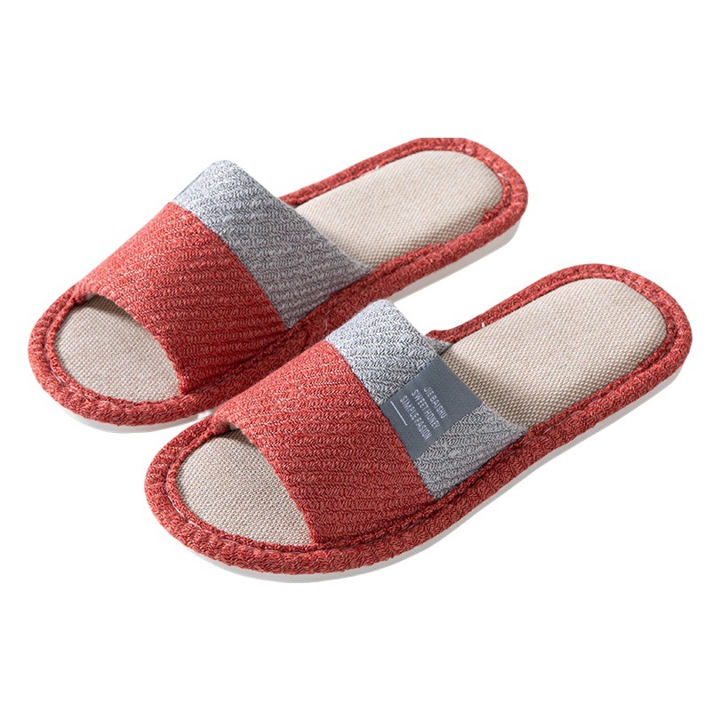 Home linen slippers men's spring and summer home couple indoor non-slip wear-resistant Four Seasons Women's Home cotton linen slippers mute