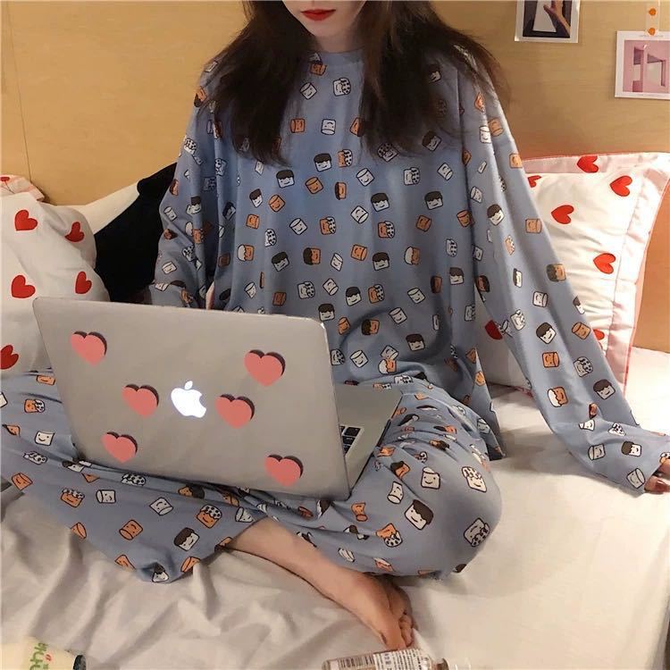 Long Sleeve Pajamas Women's Spring and Autumn Plus Size Pajamas Women's Summer Korean Style Outwear Women's Pajamas Plus Fatty Home Suit
