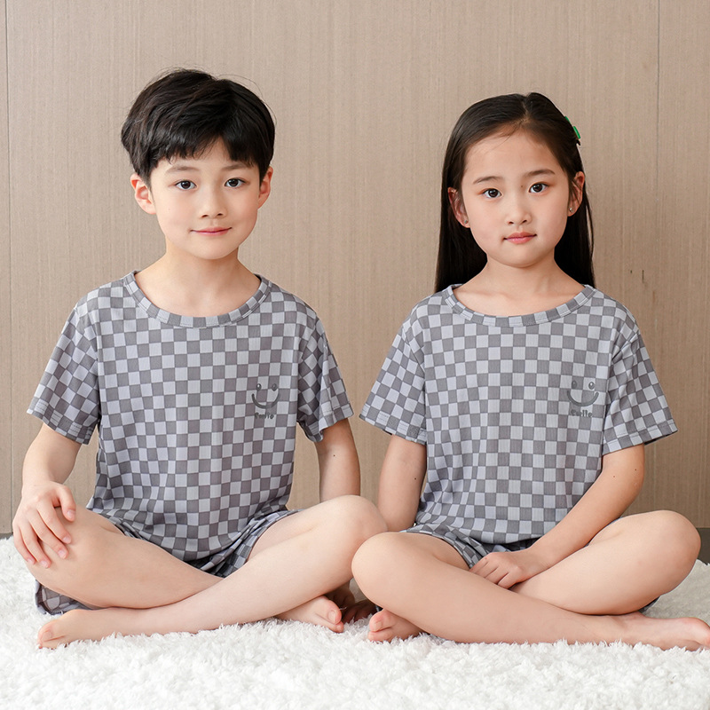 Picture of Children's pajamas boys' summer thin ice silk short-sleeved homewear boys' middle and big children girls' summer homewear