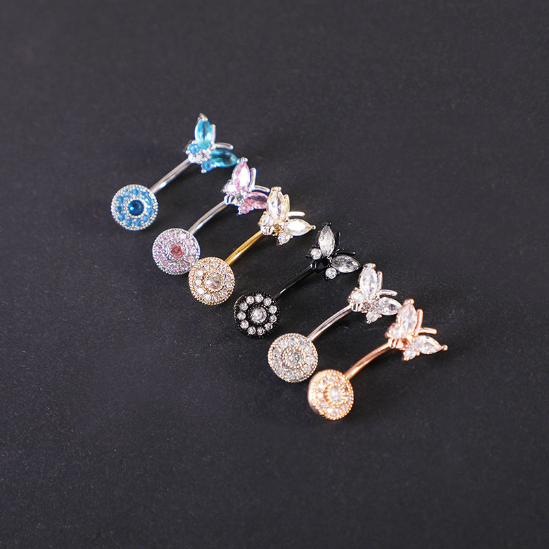 Amazon butterfly creative body sexy simple inlaid zircon navel nail stainless steel navel ring puncture manufacturers