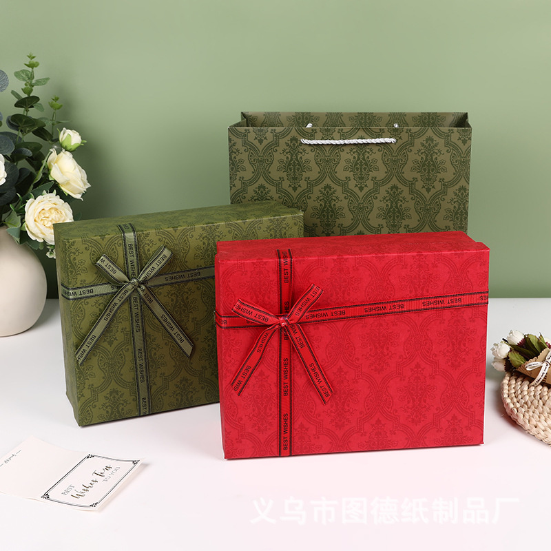 Retro Bow Gift Box Rectangular Christmas Gift Box Wedding Accompaniment Gift Box Ready-Made Large Gift Box