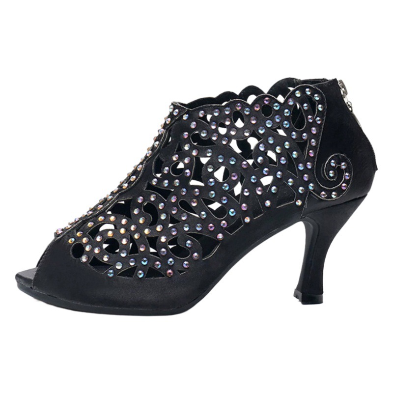 Black Diamond-embedded Latin dance shoes women's new soft bottom dancing sandals summer social dance high heels square dance