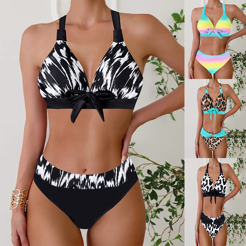 2025 Swimwear New Color Printed Swimsuit Amazon European and American Triangle Bikini Separates Large Size Bikini
