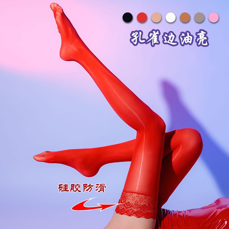 Sexy lace Shiny Stockings Thin shiny stockings with silicone non-slip knee socks reflective thigh socks