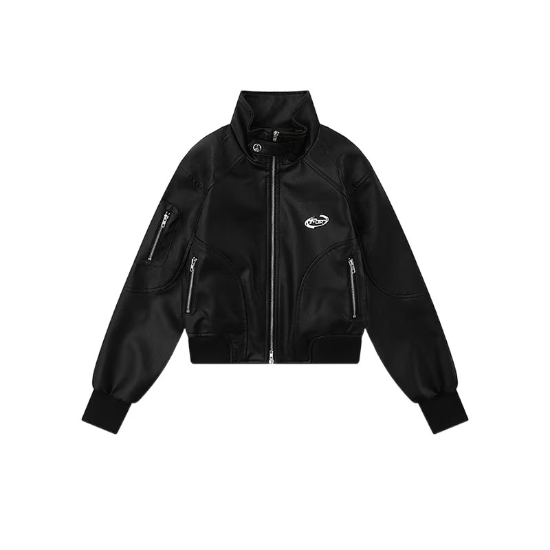 Picture of Cross-border American-style Street Design Stitching Collar Jacket Women's Autumn Functional Style Instagram Popular Brand Loose Short Leather
