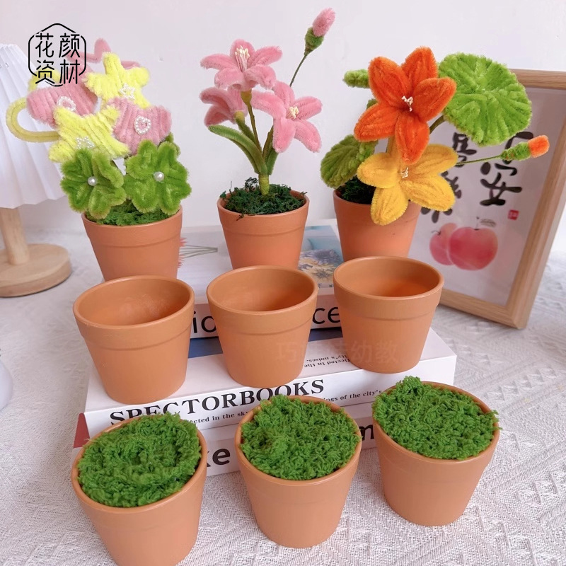Flower material mini clay color flower pot creative handmade diy crocheted car decoration simulation flower pot drop-proof