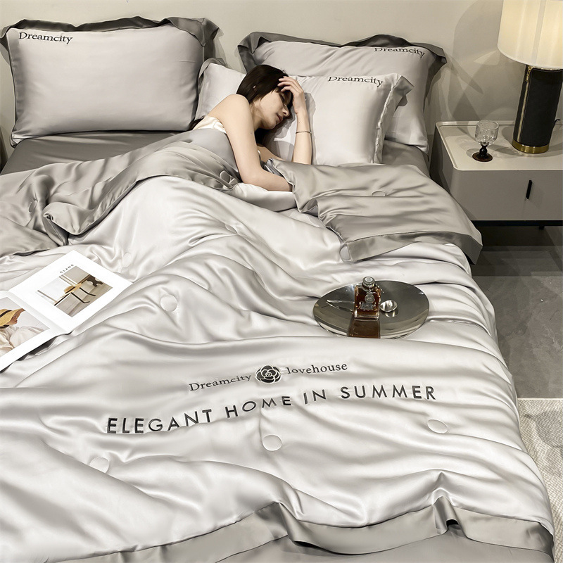 Light Luxury Washed Ice Silk Summer Quilt Four-Piece Set High-End Single Double Air-Conditioned Quilt Summer Quilt Machine Washable Thin Quilt