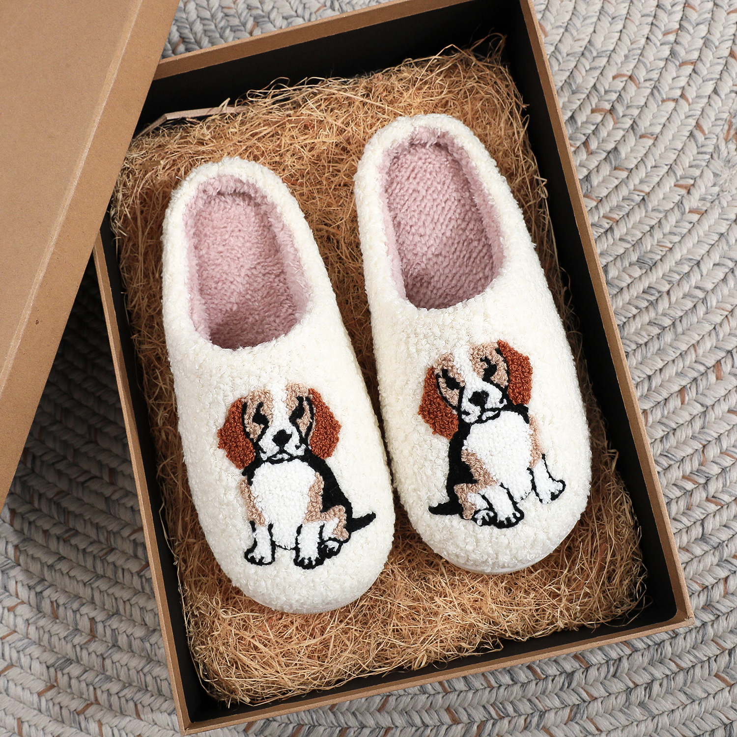 Cross-Border Autumn and Winter Poop-Feeling Beagle Cotton Slippers for Men at Home and Indoor Non-Slip Cute Cartoon Dog Slippers for Women