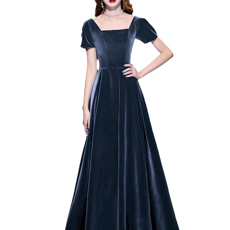 Picture of Velvet evening dress butterfly high-end 23 new long high-end host female art exam banquet temperament short sleeve dress