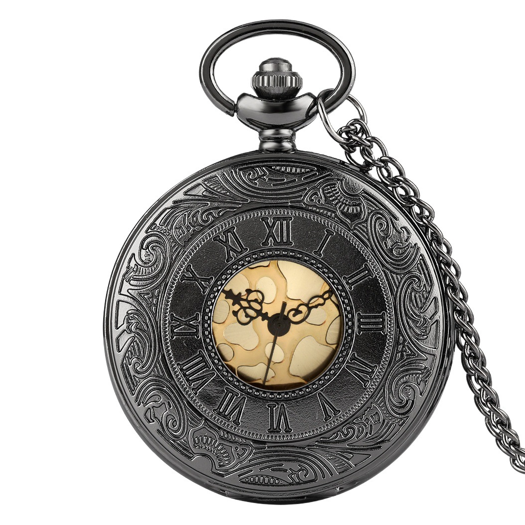 British Retro Classic Fashion Dual-Display Pocket Watch Large Roman Numeral Gold Face Gift Watch Foreign Trade Hot-Selling Retro Trend