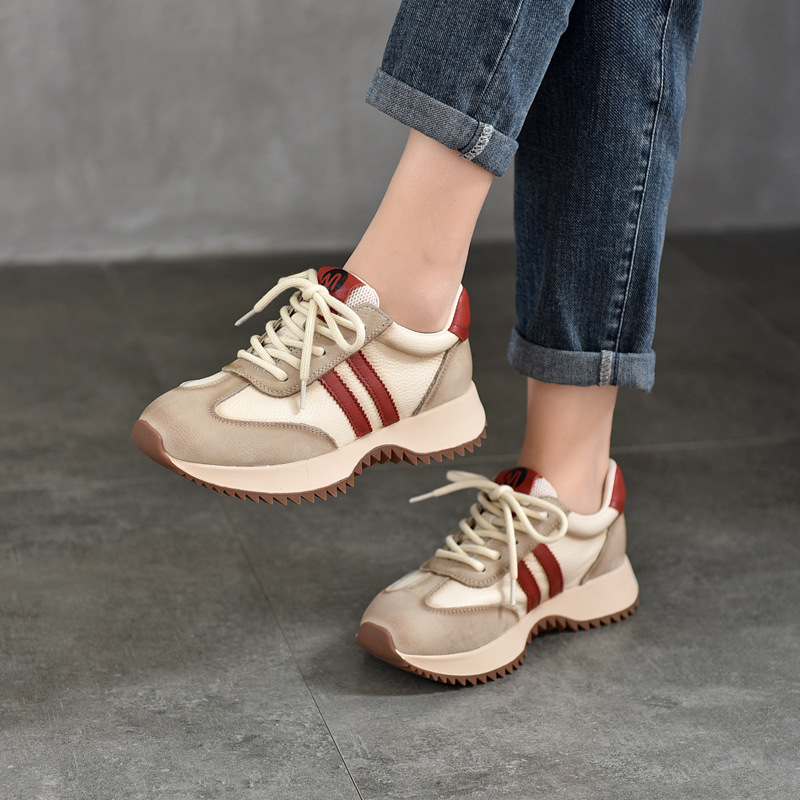 Top Layer Cowhide Casual Sports Women's Non-slip Shoes 2025 Spring New Genuine Leather All-match Casual Shoes Low-top Single-layer Shoes
