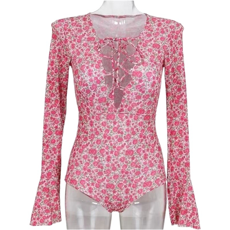 South Korea retro slim-fit slimming belly-covering belly-contracting beach hot spring vacation one-piece swimsuit women's long-sleeved conservative swimsuit