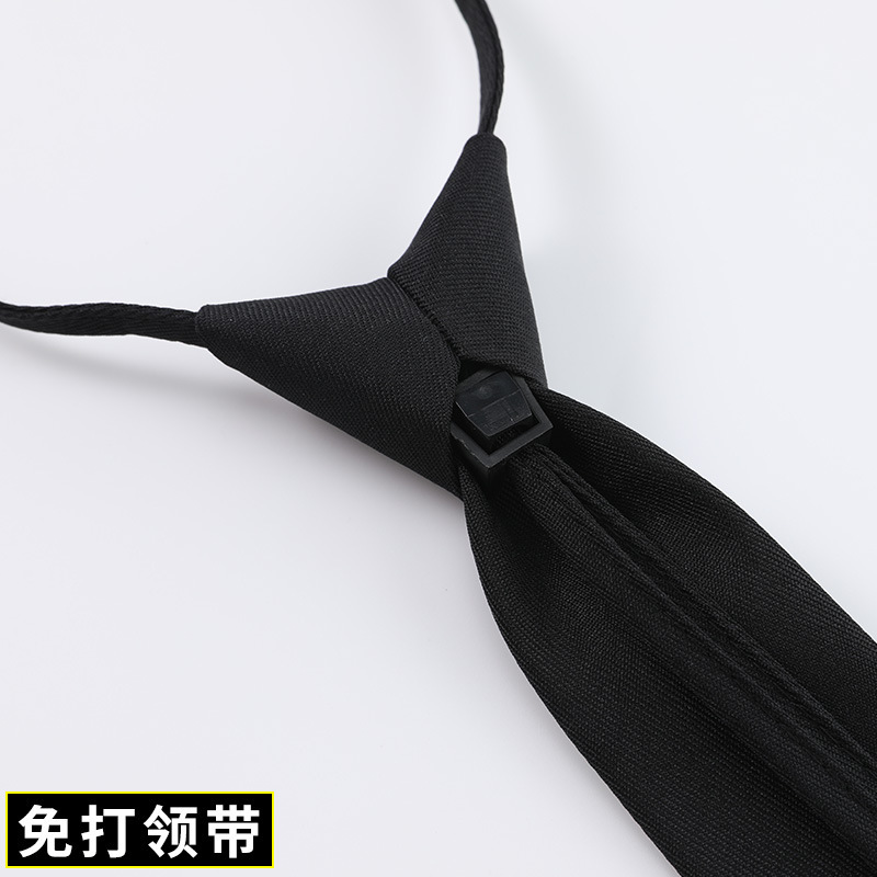 Picture of 5cm trendy casual Korean style narrow easy to pull lazy zipper tie men's formal wear business black solid color Student women