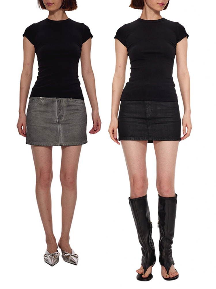 Picture of Spot Basic Elastic Modal Right Shoulder Women's Slim Sports Top American Sexy Hourglass Waist Short-Sleeved T-Shirt
