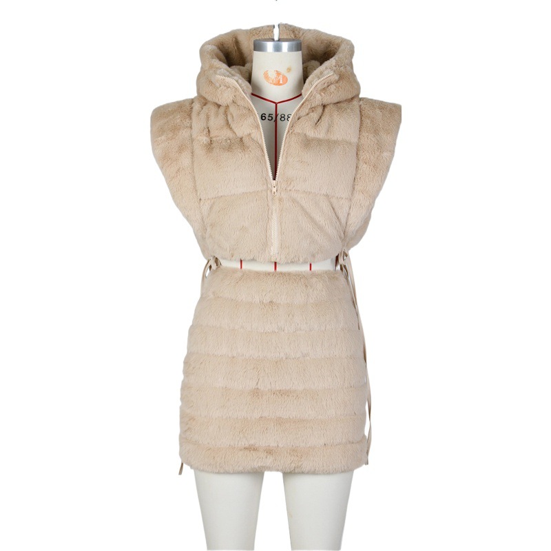 Amazon Winter New European and American Women's Hooded Short Bread Cotton-padded Jacket Fashion Warm Faux Fur Vest