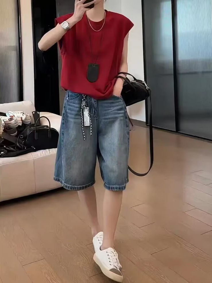 Plus Size Denim Shorts for Women Summer 2025 New High Waist Fat mm Slim Casual Loose American Wide Leg Five-Point Pants