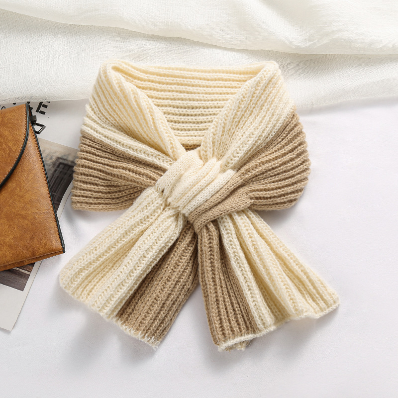 Picture of Small Scarf Short Women's Autumn and Winter Cross Knitted Scarf Korean Style Color Matching Versatile Winter Warm Lazy Neck Protector Popular