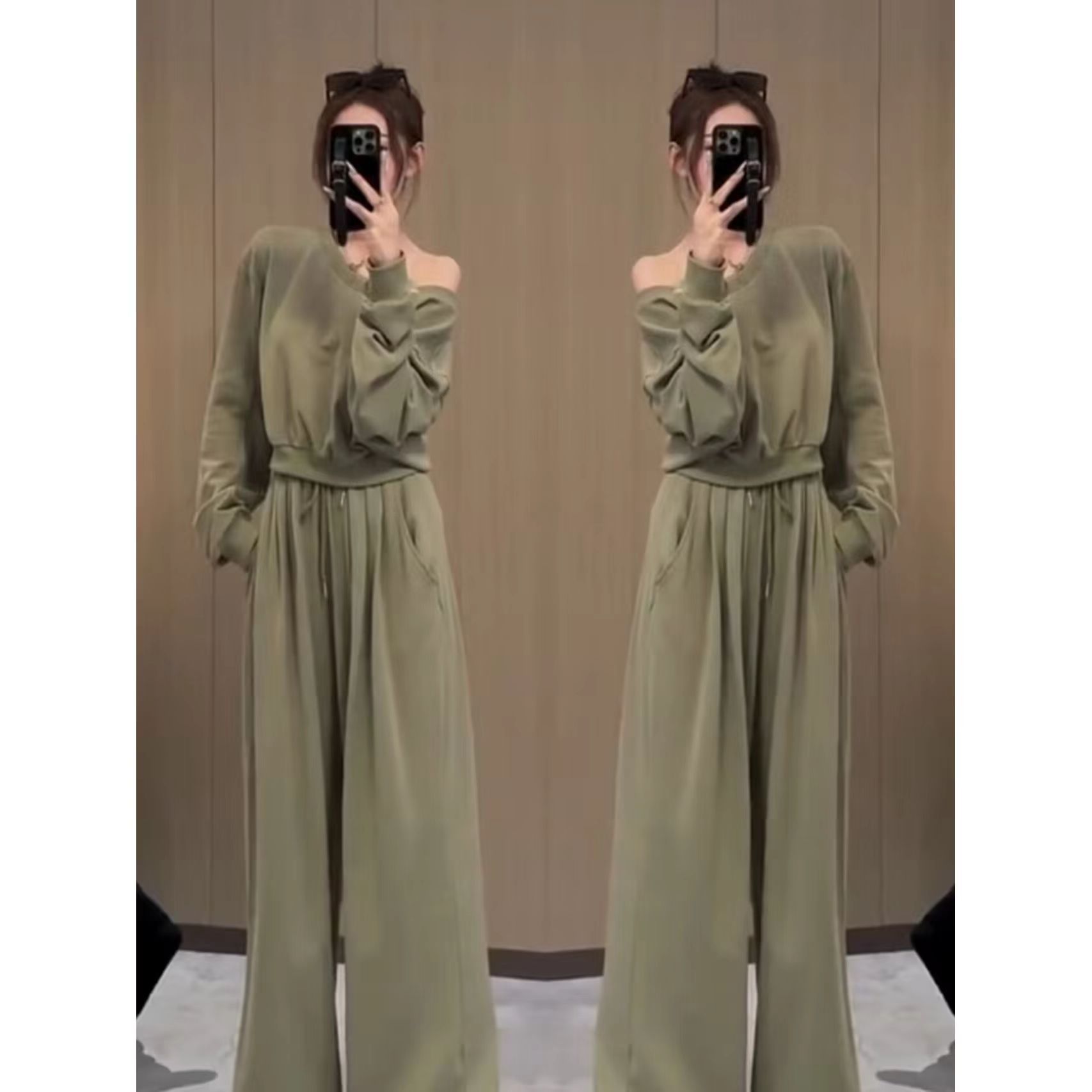 Internet Celebrity Same-style Spring and Autumn Casual suit Women's Western-style Loose All-match Shirt with Collar Slim-fit Trendy Trousers