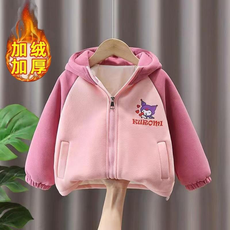2024 New Girls' Hooded Top Winter Korean Style Fashionable Zipper Shirt Children's Cartoon Coat