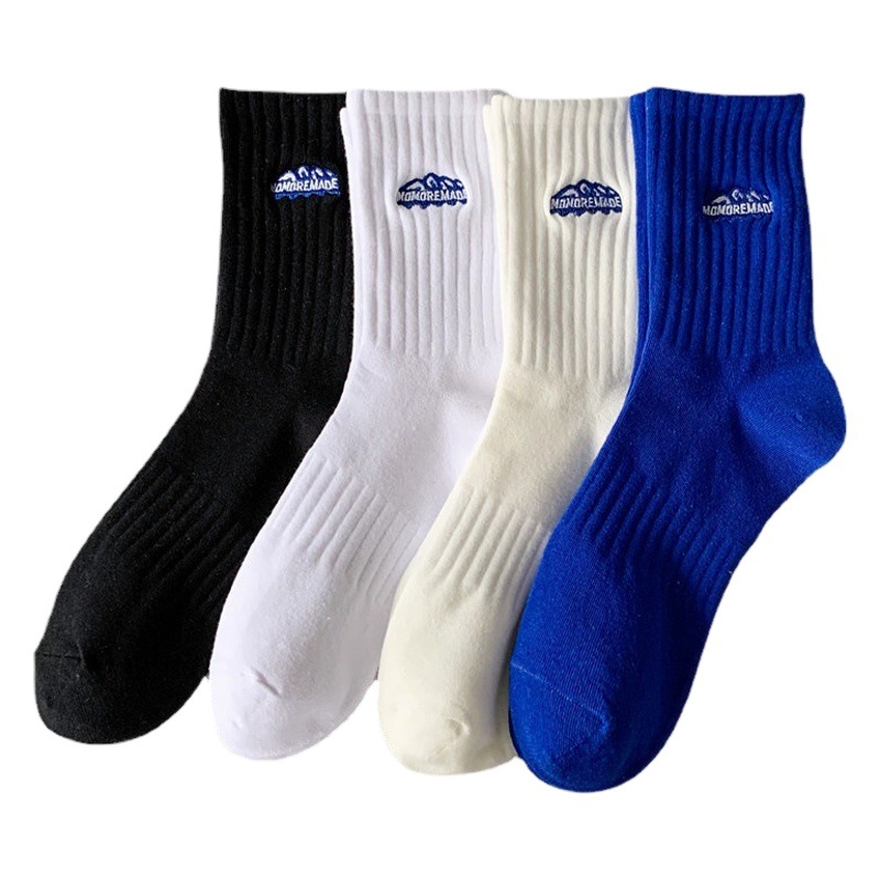 Zhuji Socks Men's Cotton Socks Mid-Calf Socks Snow Mountain Embroider New Boys Basketball Deodorant Sports Stockings Ins Trend