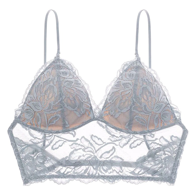French Style Sexy Underwear Thin Non-Rim Bra Embroidered Lace Underwear Women's U-Shaped Beauty Back Camisole Bra
