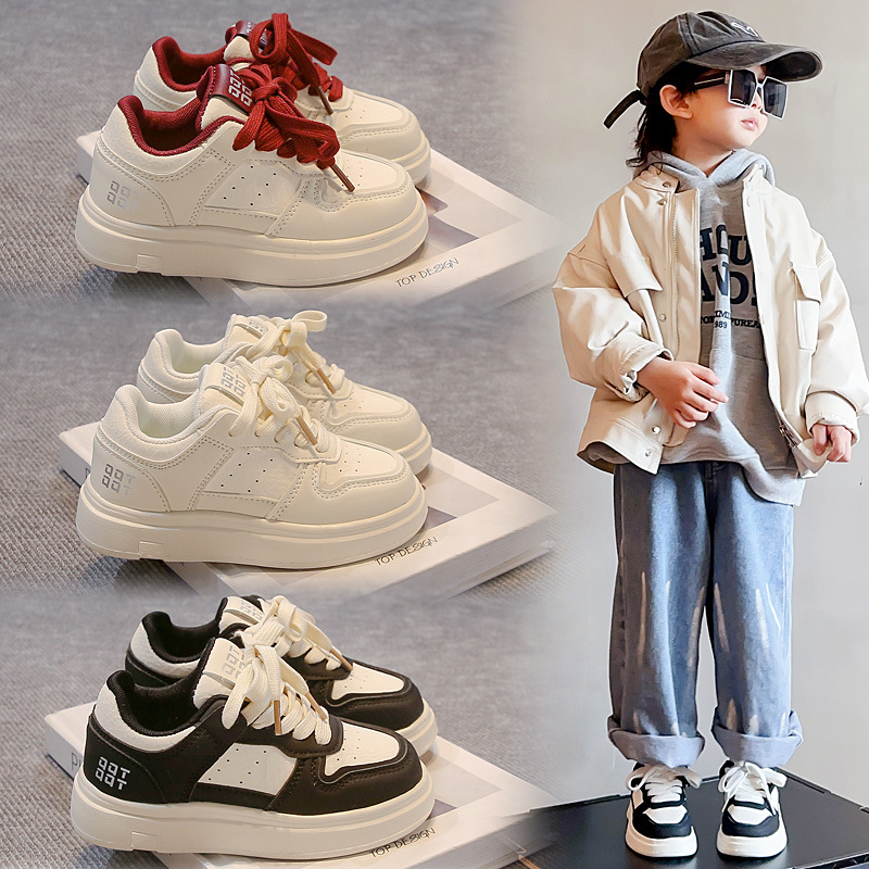 Spring 2025 New Sports White Shoes Low-top Middle and Large Children's Girls and Boys White Soft Sole Trendy Children's Shoes Board Shoes