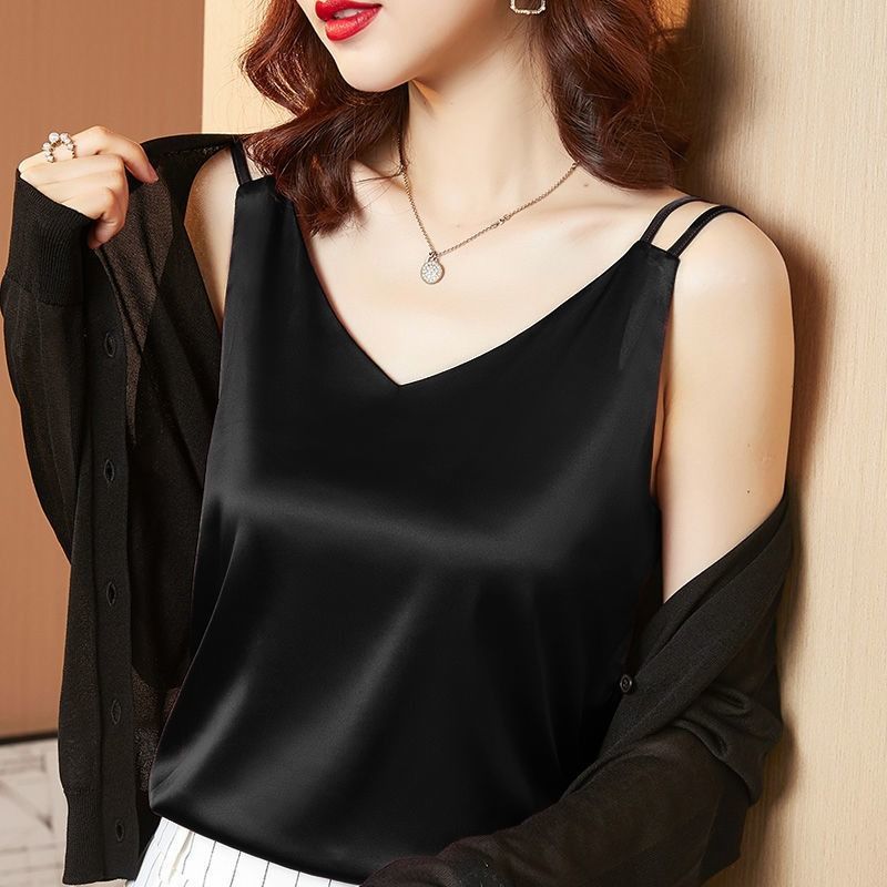 Cross-border V-neck camisole women's loose bottoming shirt suit inner wear summer outer wear all-matching satin sleeveless top