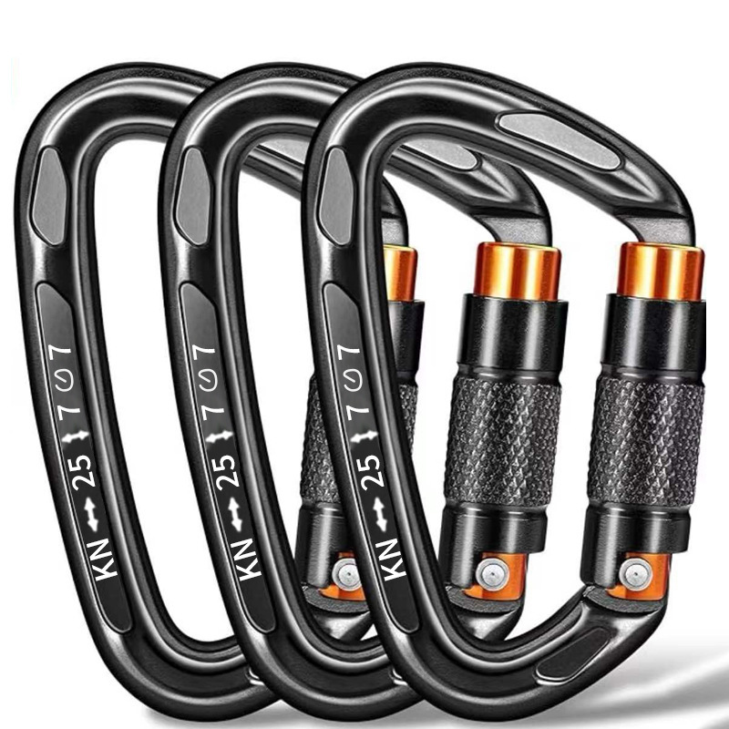 Picture of D-type automatic main lock 25KN aviation aluminum alloy D-type mountaineering buckle outdoor mountaineering automatic buckle rock climbing quick hanging hand lock