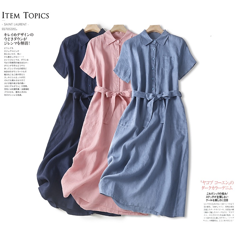 Real Shot 2025 Summer New Artistic Retro plus size dress Solid Color Loose Mid-length Casual Simple Dress for Women