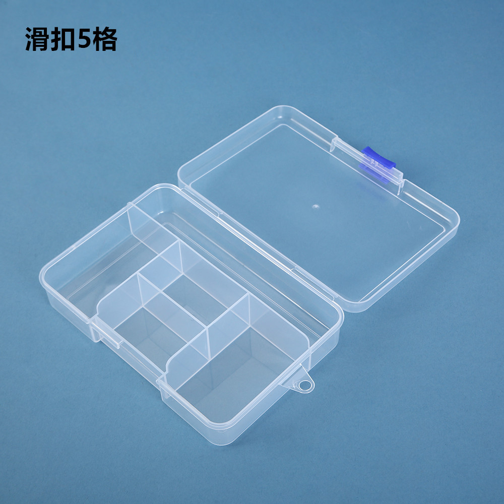 New Transparent pp Plastic 5-compartment Storage Box Slide Buckle with Lid Small Pill Box Portable Earrings Ring Jewelry Packaging Box