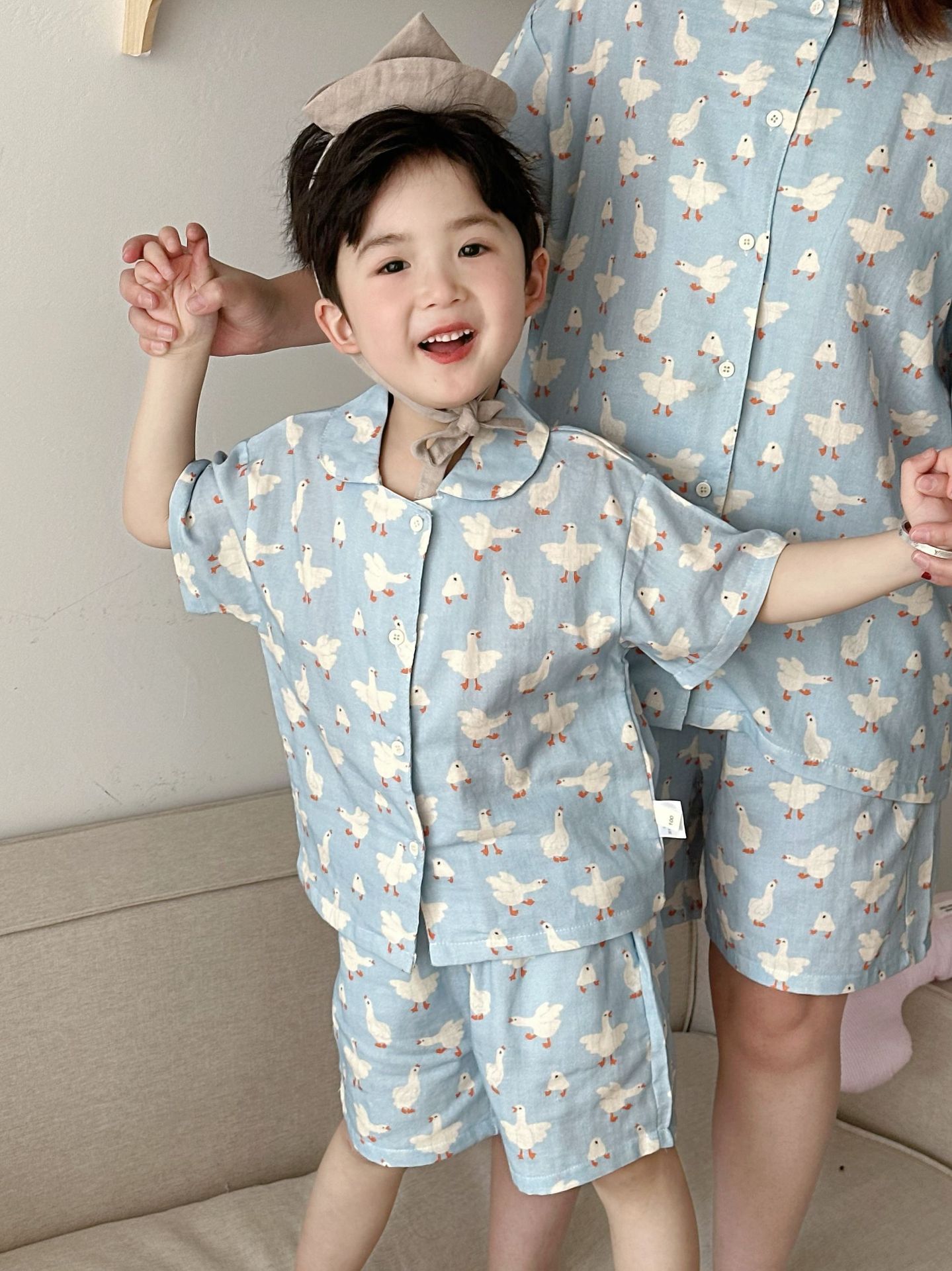 Picture of Children's Pajamas Summer Class A Parent-child Short-sleeved Shorts suit Boys and Girls Gauze Thin Home Clothes Baby Pajamas