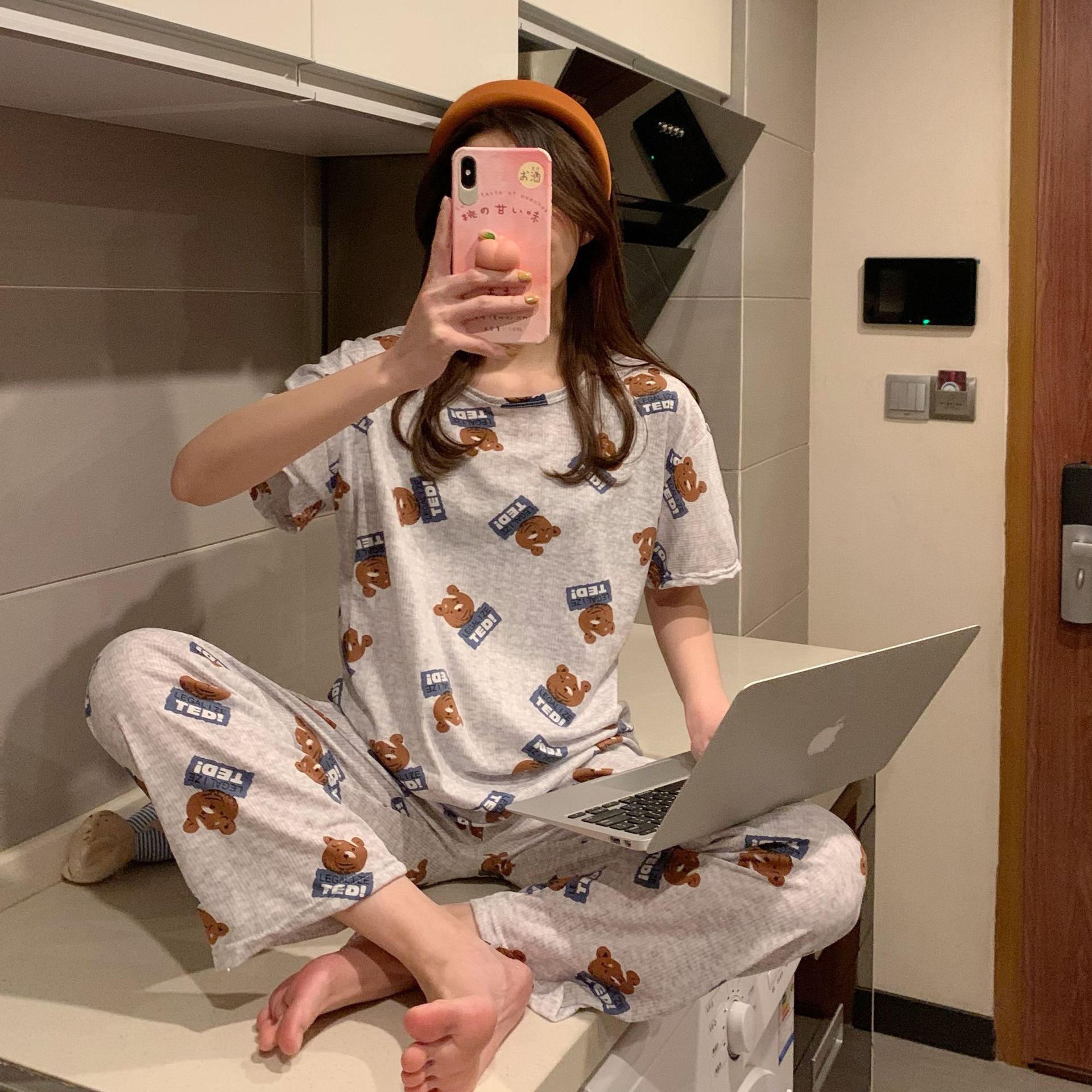 Picture of Pajamas Women's Spring and Autumn Summer Short-sleeved Trousers Large Size Loose Korean Style Fresh Cute Sweet Student Home Suit