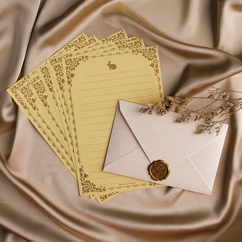 Picture of Linen Envelope Letter Paper Set Retro Love Letter Chinese Style Cowhide Special Paper Invitation Postcard Fire Paint Envelope