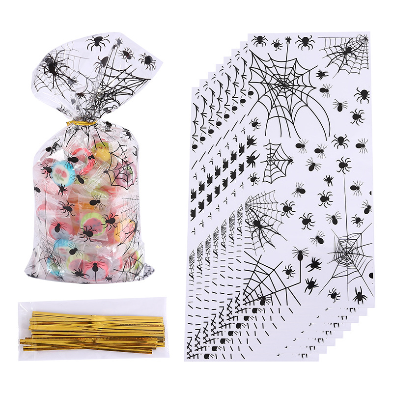 Halloween series Transparent cellophane Spider color printing opp flat pocket candy cookie packaging bag